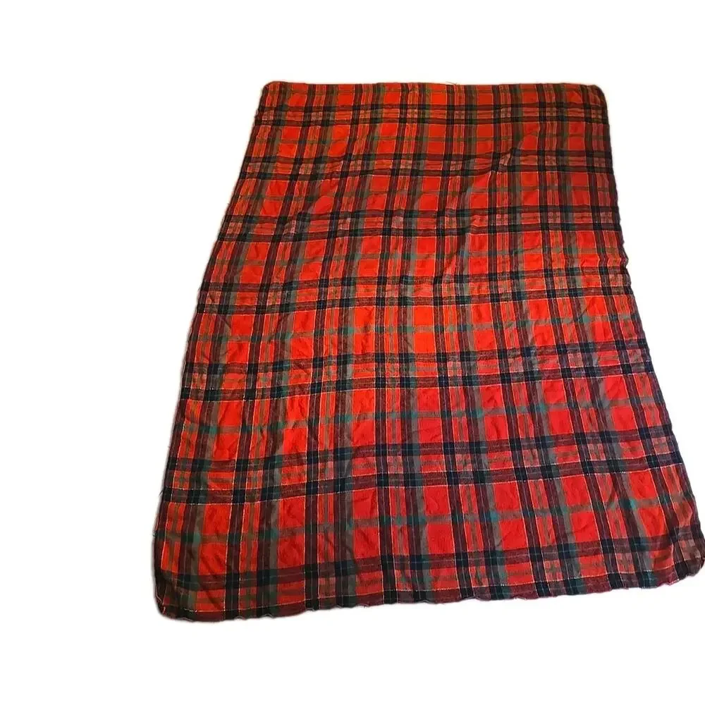 Vtg Red Green Plaid‎ Rectangle Farmhouse Country Cabin Lodge Tablecloth 78
